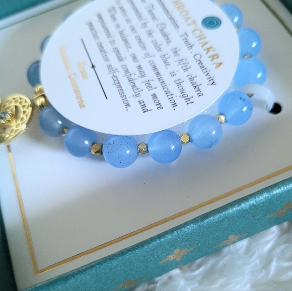 Shivam Light Blue💙 Beads Stretch Bracelet with Throat Chakra🧘‍♀️ Charm - NIB - Picture 11 of 14